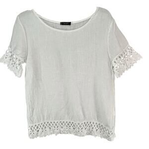 Lungo Larno Top Womens S White Linen Blouse Lace Crochet Lagenlook Beach Boho